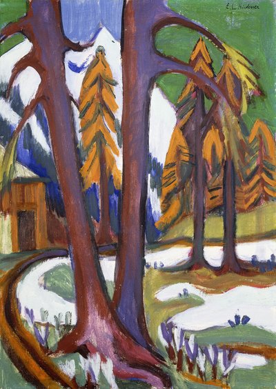 Montaña-Primavera temprana con alerces, c.1921-1923 de Ernst Ludwig Kirchner