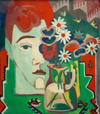 Cabeza de molinero con flores de Ernst Ludwig Kirchner