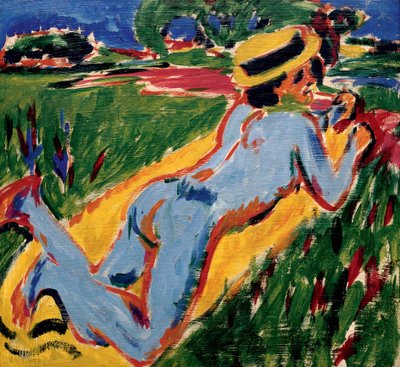 Nu bleu duerme con un sombrero de paja. Obra de Ernst Ludwig Kirchner (1880-1938), óleo sobre cartón de Ernst Ludwig Kirchner