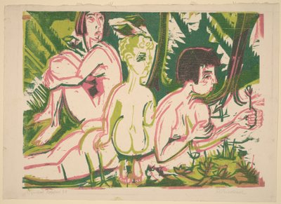 Mujeres desnudas con un niño en el bosque de Ernst Ludwig Kirchner