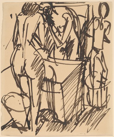 Desnudo con un Espejo, de Pie Frente a un Lavabo de Ernst Ludwig Kirchner