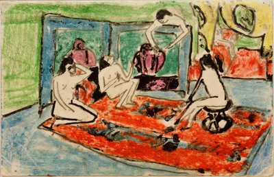Postkarte an Maschka Mueller vom 17.02.1911 (cuatro desnudos femeninos en el estudio) de Ernst Ludwig Kirchner