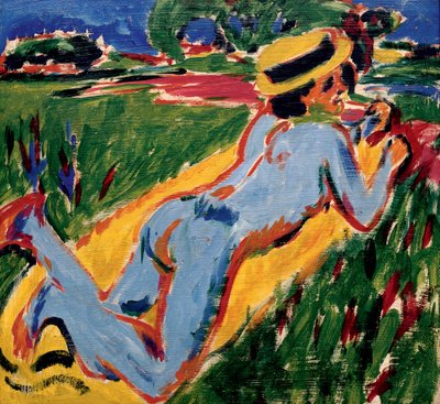 Reciclaje de desnudo azul con sombrero de paja, 1909 de Ernst Ludwig Kirchner