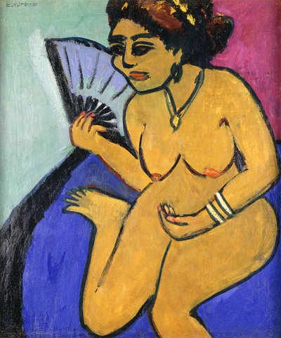 Desnudo sentado con abanico, 1910-11 de Ernst Ludwig Kirchner