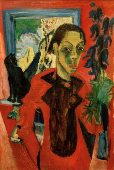 Autorretrato con gato de Ernst Ludwig Kirchner