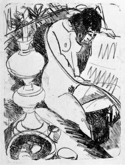 Desnudo sentado leyendo de Ernst Ludwig Kirchner