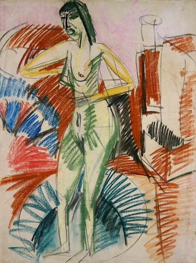 Desnudo femenino de pie, en una bañera de Ernst Ludwig Kirchner