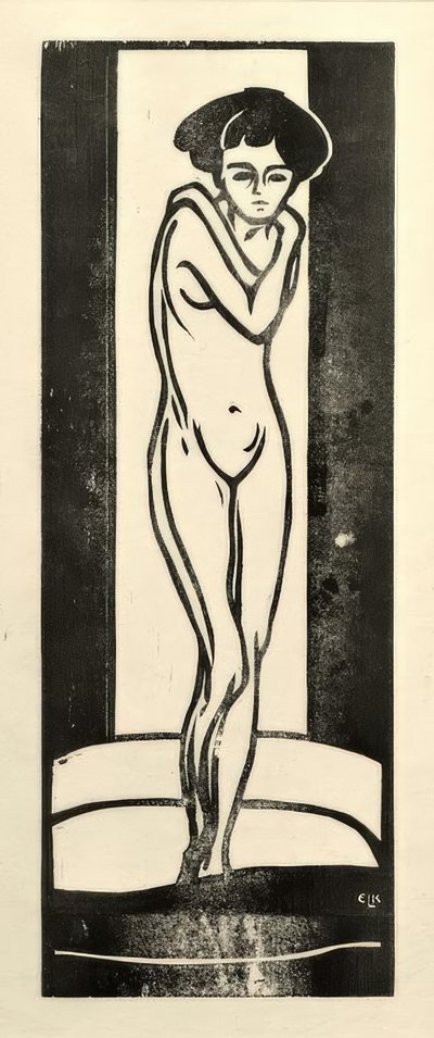 Chica desnuda de pie con brazos cruzados de Ernst Ludwig Kirchner