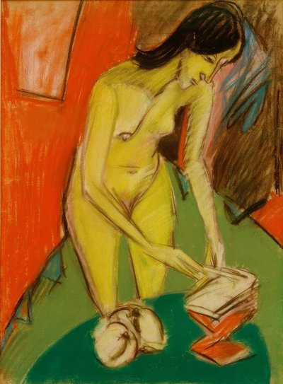 Desnudo femenino de pie en la mesa de Ernst Ludwig Kirchner