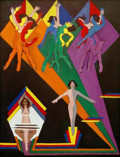 Chicas bailando en rayos de colores de Ernst Ludwig Kirchner