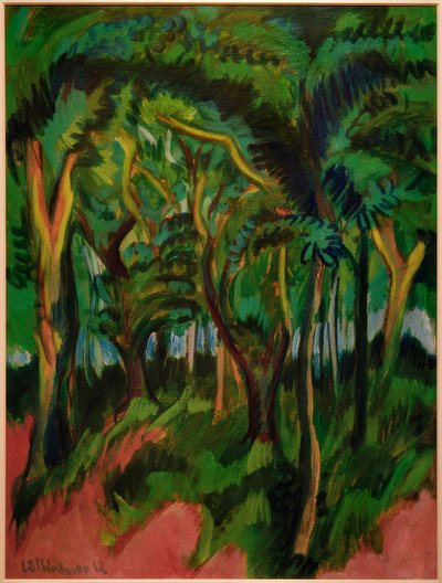 Interior del bosque con primer plano rosa de Ernst Ludwig Kirchner