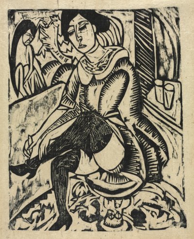 Mujer poniéndose los zapatos de Ernst Ludwig Kirchner