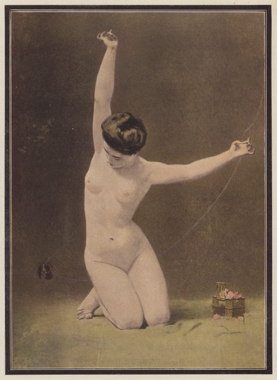 La mujer y el pájaro (lito de color) de Ernst Philippe Zacharie