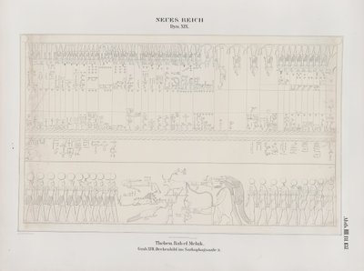 Dibujo de la pintura del techo en la Sala del Sarcófago, 19ª Dinastía, Tebas, Biban-el-Muluk, Nuevo Reino, ilustración de "Monumentos a Egipto y Etiopía...", por Richard Lepsius de Ernst Weidenbach