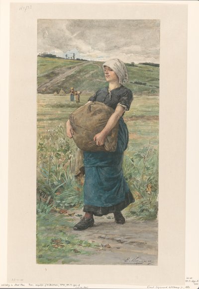 Mujer que corre con una bolsa pesada de Ernst Witkamp (signed by artist)