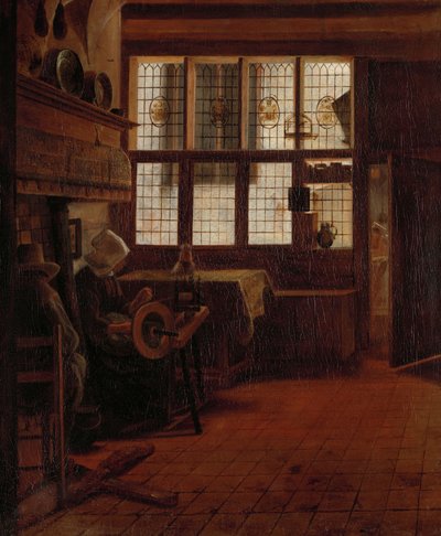 Interior con la mujer en la rueda giratoria de Esaias Boursse