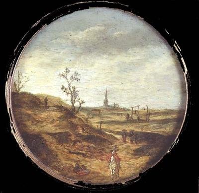 Un paisaje extenso con viajeros en un camino de Esaias II van de Velde