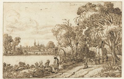 Paisaje con carretera entre campos y bosque de Esaias van de Velde (possibly)