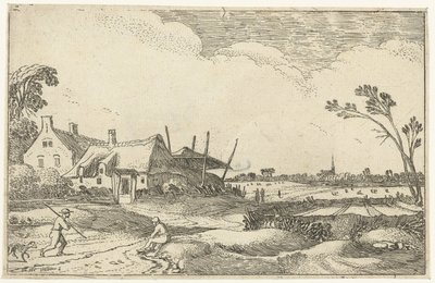 Granja en un camino y vista de los campos Paisajes paisajísticos (título de la serie) de Esaias van de Velde