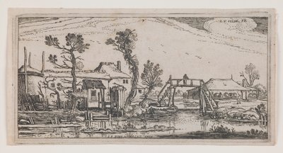 Granja más allá de un canal, de la serie "Diez paisajes oblongos" de Esaias van de Velde