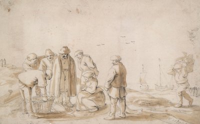 Pescaderos en la playa de Esaias van de Velde