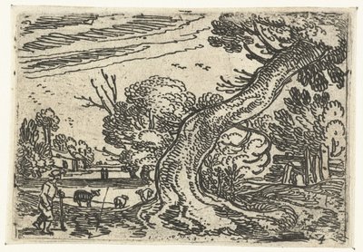 Pastor cerca de un árbol que sobresale Pequeños paisajes (título de serie) de Esaias van de Velde