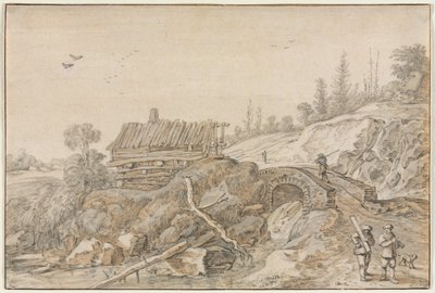 Hilly Landscape with Hut Beside a Stream de Esaias van de Velde
