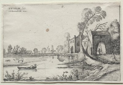 Paisaje con un río y una casa de entrada de Esaias van de Velde