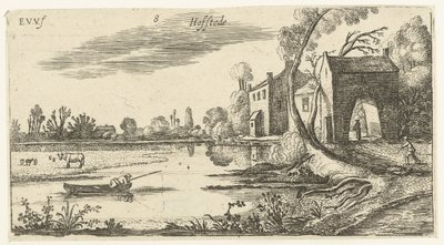 Paisaje con un río y una puerta de entrada. Paisajes (título de la serie) de Esaias van de Velde