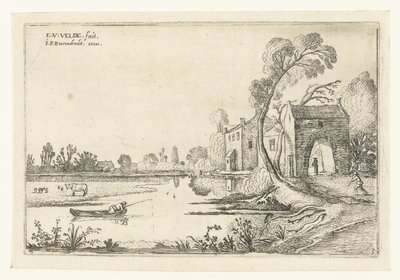 Paisaje con un río y una puerta de entrada. Paisajes paisajísticos (título de la serie) de Esaias van de Velde