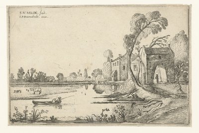 Paisaje con río y puerta de entrada. Paisajes paisajísticos (título de la serie) de Esaias van de Velde
