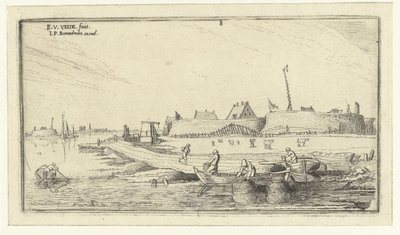 Botes de remos con pescadores frente a una fortaleza en el Escalda Paisajes (título de la serie) de Esaias van de Velde