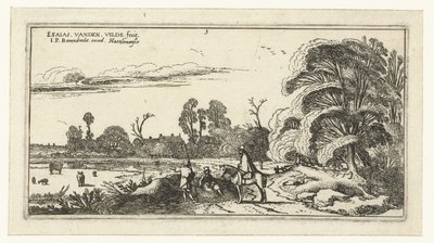 Jinete y caminantes en una carretera cerca de Lisse Paisajes (título de la serie) de Esaias van de Velde