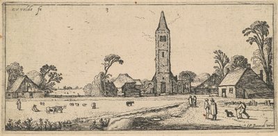 Paisaje con pradera y una iglesia del pueblo de Esaias van de Velde I