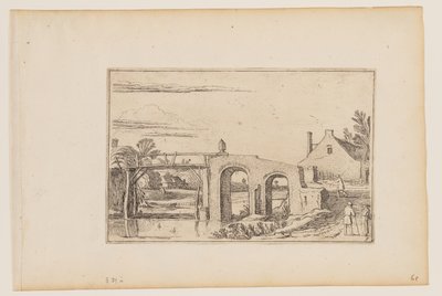 Camino a la derecha de un puente de madera y piedra de Esaias van den Velde I