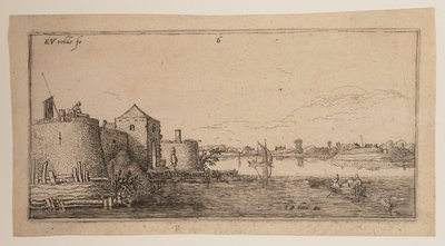 Ciudad amurallada, a la izquierda de un río, de Paisajes de Esaias van den Velde I