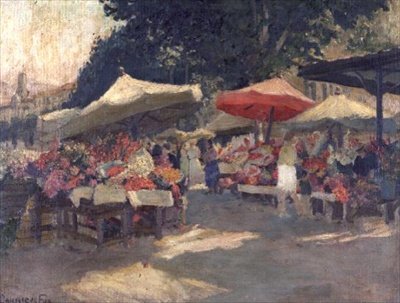 Ajetreado mercado en un día de verano de Ethel Carrick Fox