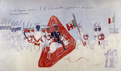 Dibujo abisinio que representa al General Baratieri caminando hacia Adigrat. de Ethiopian School