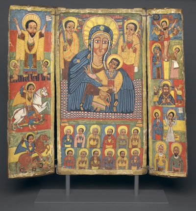 Tríptico Icono con Imagen Central de la Virgen y el Niño, 1682-99 de Ethiopian School