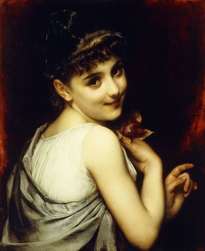 Una Joven Belleza Sosteniendo una Rosa Roja de Etienne Adolphe Piot