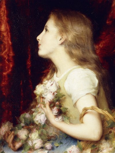 Una Joven con una Cesta de Flores de Etienne Adolphe Piot