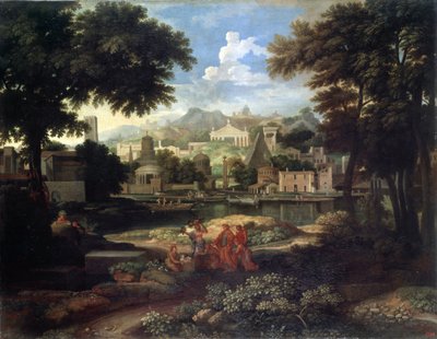 ""Paisaje con Moisés salvado de las aguas del Nilo"" (Paisaje con Moisés salvado del Nilo) Pintura de Etienne Allegrain (1653-1736) Museo del Hermitage, San Petersburgo. de Etienne Allegrain
