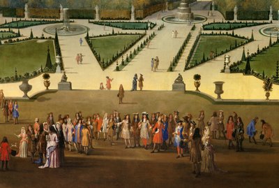 Paseo de Luis XIV en vista del parterre norte en los jardines de Versalles (detalle) de Etienne Allegrain