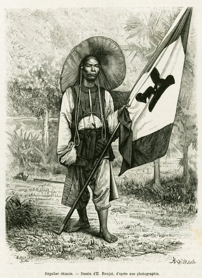 Regla china. Grabado por E. Ronjat, después de una fotografía, para ilustrar la historia Treinta meses en Tonkín en 1884, por el Doctor Hocquard, en le tour du monde 1889, dirigido por Edouard Charton (1807-1890), Hachette, París. de Etienne Antoine Eugene Ronjat