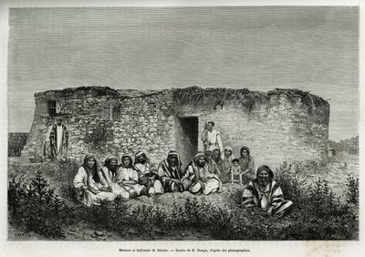 Casas y habitantes de Jericó (Cisjordania). Grabado de E.Ronjat, para ilustrar la historia de Siria hoy, por M.Lortet, decano de la Facultad de Medicina de Lyon, encargado de una misión científica por el Ministerio de Educación Pública, publicado en el Tou de Etienne Antoine Eugene Ronjat