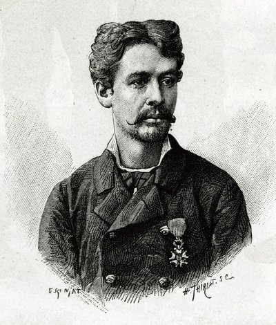 Retrato del Doctor Tautain, durante la expedición a África 1879-1882, bajo el mando de Gallieni. Ilustración de la historia “Exploración del Alto Níger (Haut Niger)” (actual Mali) por el comandante Joseph Gallieni de Etienne Antoine Eugene Ronjat