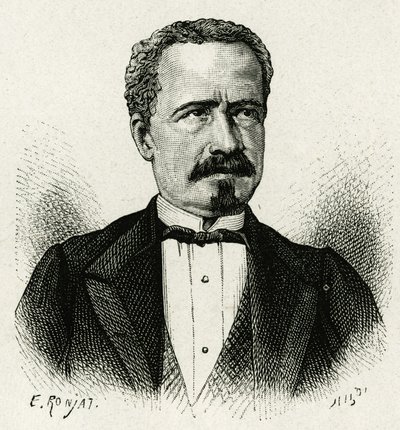 Retrato del Presidente de Ecuador de 1875 a 1876, Don Antonio Borrero. Grabado por E. Ronjat, para ilustrar la historia “La América Equinoccial” de Etienne Antoine Eugene Ronjat