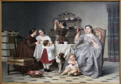 Las mermeladas, también llamado La merienda familiar. Pintura de Eugene Ronjat (1822-1912), óleo sobre lienzo, circa 1860. Arte francés del siglo XIX. Museo de Bellas Artes de Viena (Isère). de Etienne Antoine Eugene Ronjat