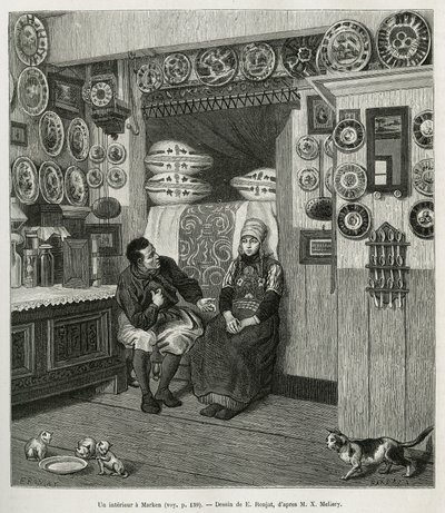 Un interior en Marken (Países Bajos), ilustración de la historia de los Países Bajos, por Charles de Coster, en 1878, publicado en Le tour du monde, bajo la dirección de Edouard Charton de Etienne Antoine Eugene Ronjat