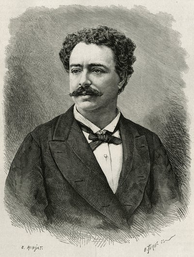 Retrato del autor y viajero Edmondo de Amicis (1846-1908), escritor italiano, ilustración de la historia de Marruecos por Edmondo de Amicis, en 1875, publicado en Le tour du monde, bajo la dirección de Edouard Charton de Etienne Antoine Eugene Ronjat